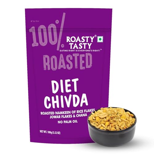 Image of Roasty Tasty Diet Chivda | Gluten-Free Roasted Chiwda with Rice & Jowar Flakes | No Onion No Garlic Millet Namkeen | Light & Crunchy Tea-Time Roasted Non Fried Snack | Low Calorie Palm Oil Free Namkeen | 100g x 4 Packs | Indian Mixture