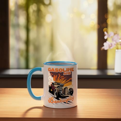 Taza cerámica azul y blanca estilo retro Rat Rod miniatura 3