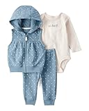 Carter's Baby Girls' 3 Piece Vest Little Jacket Set (Quilted Blue/Ivory, 12 Months)