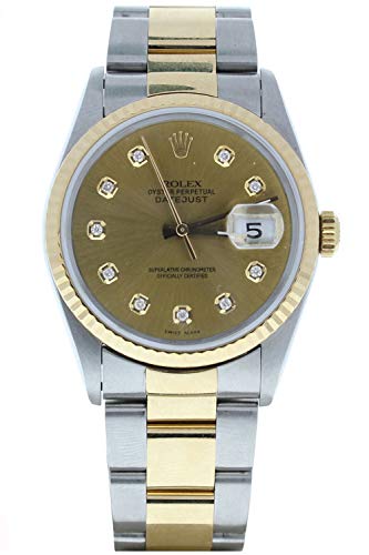 Rolex Men's Datejust Model 16233 Steel & 18k Gold Oyster Band Custom Champagne Diamond Dial (Certified Preowned)