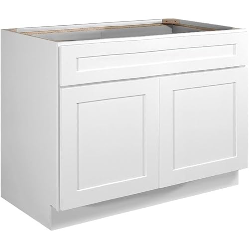 Brookings Shaker Unassembled Sink Base Kitchen Cabinet SB42, 42 W x 24 D x 34.5 H, Painted White, Solid Wood, Design House, 561506