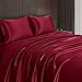 Homiest 4pcs Satin Sheets Set Luxury Silky Satin Bedding Set with Deep Pocket, 1 Fitted Sheet + 1 Flat Sheet + 2 Pillowcases (King Size, Burgundy)