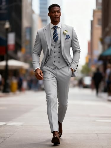TIJOFA Mens Suit 3 Piece Slim Fit Suits for Men Double Breasted Suit Wedding Prom Suits Formal Business Dinner Tuxedo