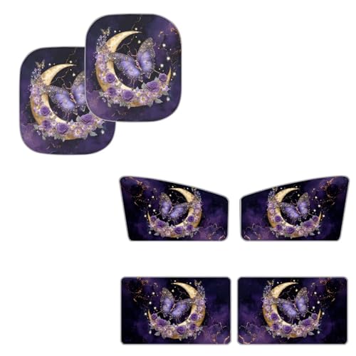 Image of Purple Butterfly Sun Shade for Car Windshield Foldable Side WindowSun Shade for Sun Auto Vehicle Shield Reflector Blocking Screen Cover Fit Car Front Window 6 PCS