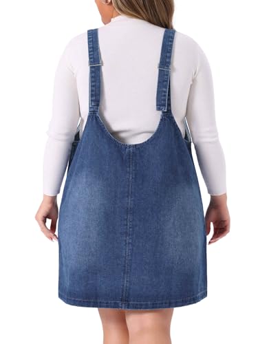 Image of Agnes Orinda Plus Size Denim Overall Dress for Women Sleeveless V Neck Denim Jumper Dress with Pocket
