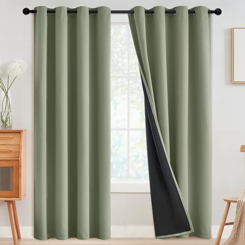 Image of SimpleHome Light Sage 100% Blackout Curtains Room Darkening Living Room 96