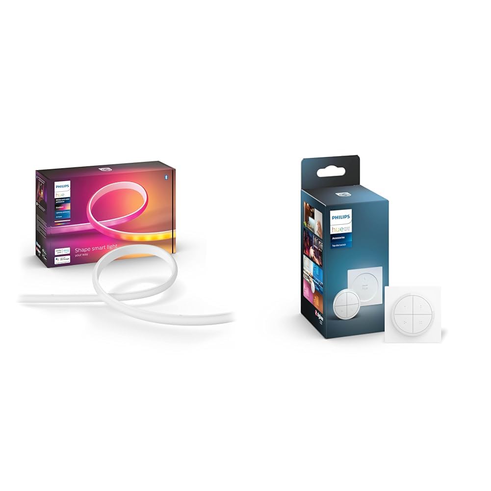 Philips Hue Philips Hue Gradient Light Strip 2m. for Syncing with Entertainment, Media and Music. & Tap Dial Switch [White] Easy Smart Lighting Control. Indoor Home Lighting Automation