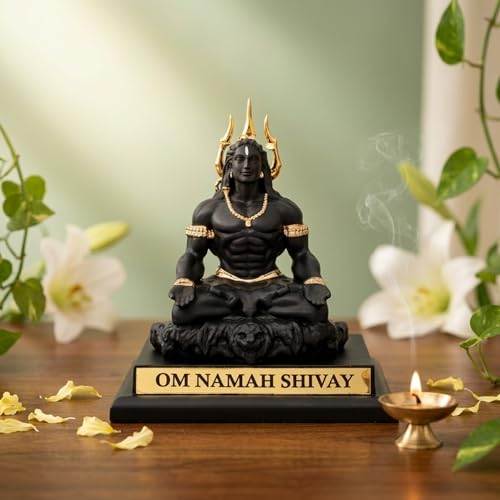 Image of eCraftIndia Adiyogi Lord Shiva Idol with Gold Plated Trishul | Om Namah Shivay Murti for Home Decor, Office Desk & Pooja | Spiritual Gift for Housewarming, Meditation & Festive
