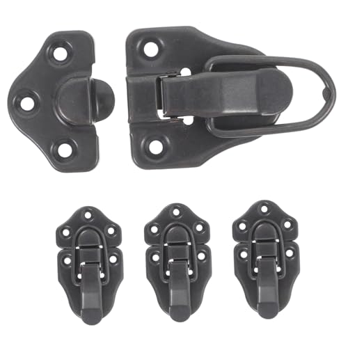 Veemoon 4pcs Box Luggage Hardware Pin Door Slide Latch Lock Handle Hooks Adjustible Toggle Clamp Key Hook Style Latch Clamps Spring Loaded Latch Hasp Latch Hook Pull Toggle Bolt Iron Black