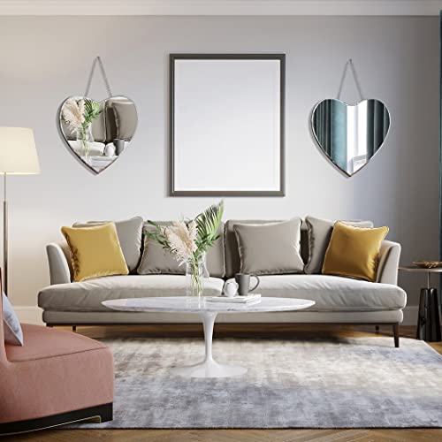 Qmdecor Heart Shaped Mirror With Iron Chain For Wall Decor 12X12 Inch 2 Pack Wall Hang Real Glass Frameless Decorative Accent Mirror Glam Mirror #TOP4
