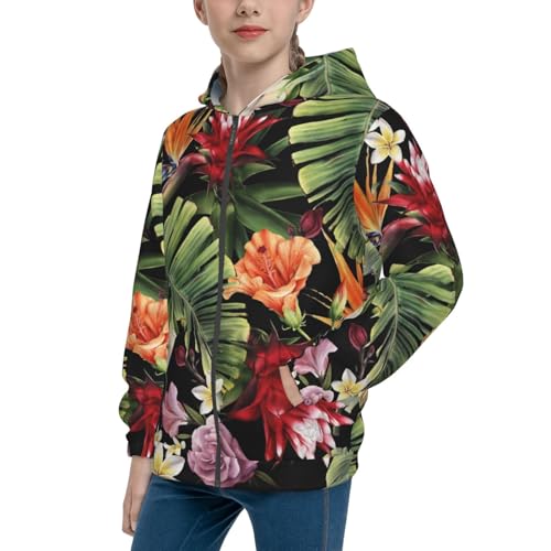 Watercolor Tropical Flowers Kid Hoodies Boys Zip Up Sweatshirts Girls Pullover with Pocket