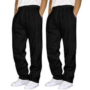 2 Pack Jogging Bottoms Men Open Hem Tracksuits Bottom Casual Jogger for Men Gym Sports Trousers Wide Straight Leg Activewear Men Drawstring Elastic Waistband Jogging Sweatpants