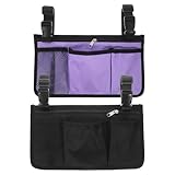 NOLITOY Bolsa Lateral para Silla de Ruedas 2 Unidades Organizador para Reposabrazos Múltiples Bolsillos Resistente y Ajustable en Negro y Morado Almacenamiento Portátil para Accesorios