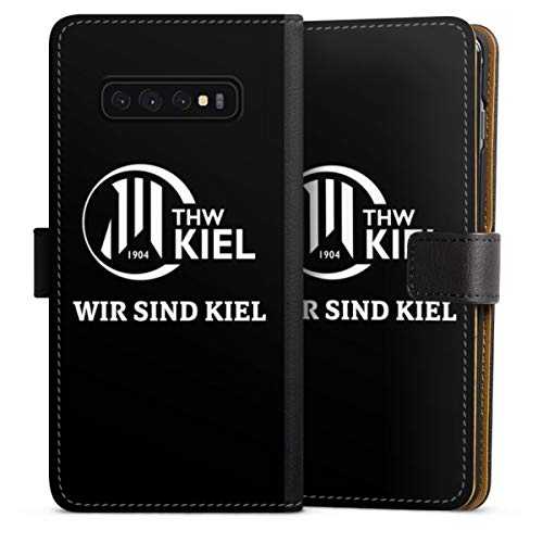 DeinDesign Klapphülle kompatibel mit Samsung Galaxy S10 Plus Handyhülle aus Leder schwarz Flip Case Handball THW Kiel Fanartikel