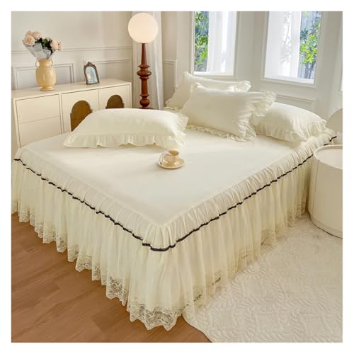 Falda de cama de encaje gris 180x220cm con fundas de almohada 2