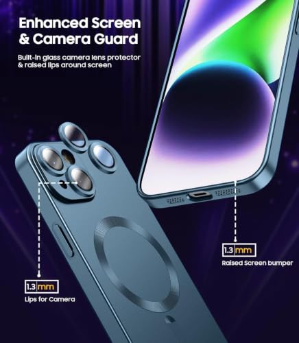 Image of DIZORO Magnetic Case for iPhone 13 / iPhone 14 Cover [Compatible with MagSafe][Built-in Camera Lens Protector] Slim Soft Silicone Bumper Shockproof Metallic Luster Back Cover Phone Cases (Pine)
