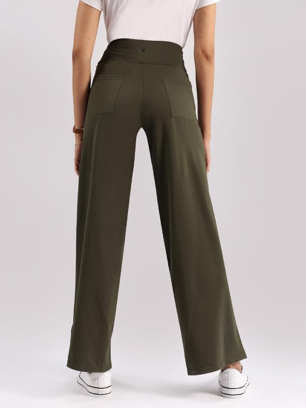 Image of BlissClub Women AM PM Cotton Wide Leg Pants | Wide Waistband | High Rise | Drawstring | 2 Pockets