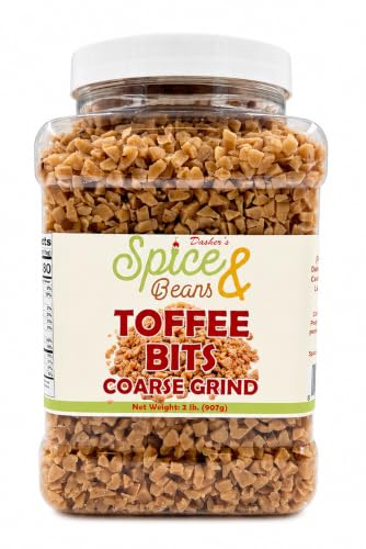 Image of Toffee Bits Coarse Grind 2 lb | Buttery Almond Toffee Topping | Cookies, Brownies, Cakes, Ice Cream & Desserts | Resealable Container | Dasher's Spice & Beans