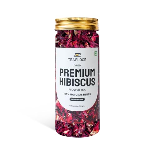 Image of TEAFLOOR Dried Natural Hibiscus Flower Tea | 50 Gram / 45+ Cups | Whole Flower |Caffeine Free|Brew Hot Or Iced |Herbal Hibiscus Tea| No Small Pieces.