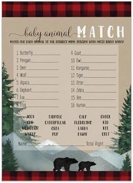 Miniatura 1 de Juego de baby shower de leñador a juego de animales para todas las ocasiones, actividades divertidas de adivinanzas, juego de invitados, oso rústico