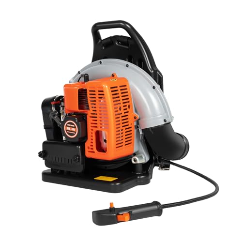 Aspirador de hojas de gasolina de 63 cc, motor de 2 tiempos con depósito de combustible de 1,8 L, 2,7 kW, 6800 r/min, soplador de hojas para la espalda, soplador de hojas de jardín con correa de