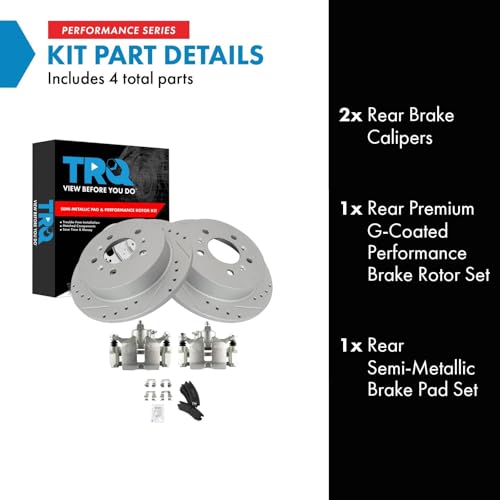 Image of TRQ Performance Rear Brake Pad and Rotor Set Semi Metallic Coated Drilled | For 2006-2010 Chevrolet Impala 2006-2007 Monte Carlo 2008-2009 Buick LaCrosse