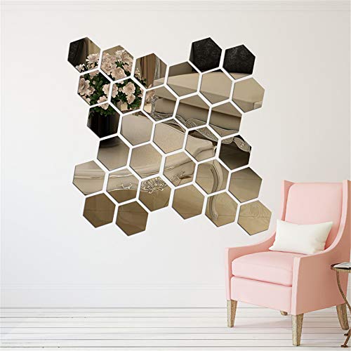 15 Pieces Hexagon Mirror Wall Stickers ,Acrylic Mirror Wall Sticker For Home Living Room Bedroom Decor (Large Size) #TOP3