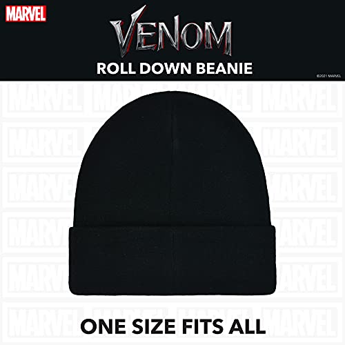 Concept One Women's Marvel Venom Intarsia Roll Down Cuff Beanie Hat, Black, One Size