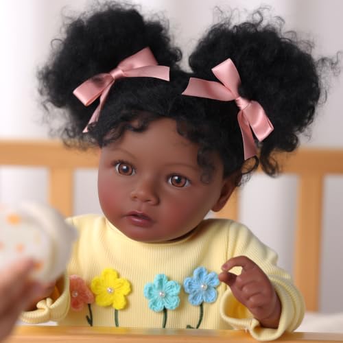Muñeca Reborn Bebé Negra 20 Pulgadas Cuerpo Suave Realista miniatura 3