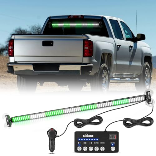 Image of Nilight 144LED Traffic Advisor Strobe Light Bar with Controller Green White | Emergency Warning Lights Hazard Interior Front /Rear Windshield Flashing for Cars Plow Trucks Construction Vehicles