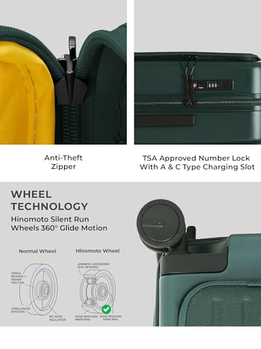 Image of EUME Cabin Pro Luggage Trolley for Travel 57cm, Cabin Bag | Trolley Bag Small for Luggage | with Laptop Sleeve | 100% Polycarbonate (PC) 8 SilentRun Hinomoto Wheels, Forest Green