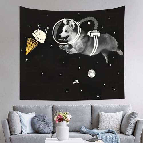 Tapisserie Space Corgi tenture murale tissu pour masquer un mur vide de dortoir