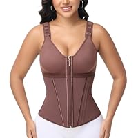 SHAPSHE Waist Trainer Corset for Women Tummy Control Sport Workout Body Shaper Vest for Women Postpartum Gym Zipper Mocha