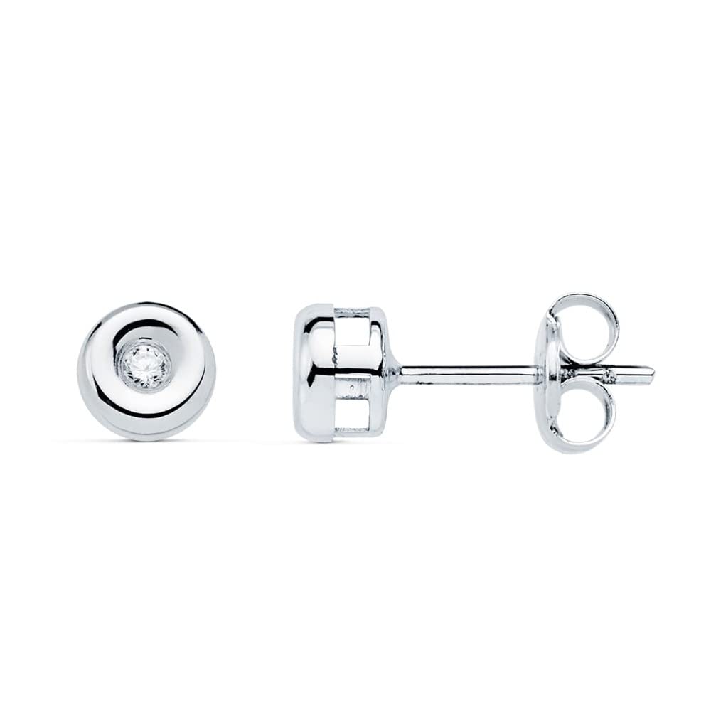 Orecchini a bottone in oro bianco 18 carati con diamanti Lab-Gentle da 0,030 ct. VS2-G. Dimensioni: 4,8 x 4,8 mm. Chiusura a pressione.