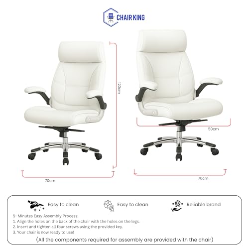 Image of CHAIR KING Premium Leatherette Boss Chair for Office | Ergonomic High Back Chair for Home, Office, Study & Gaming | Height Adjustable, Tilt & Rocking Chair in Heavy Base | 1pc (White)