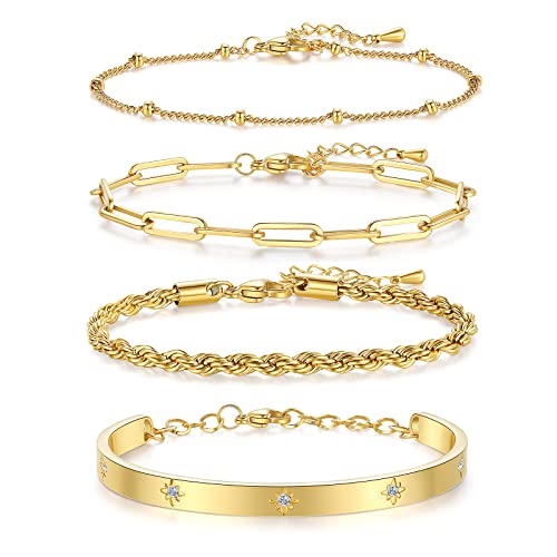 Chrishine Life Gold Bracelets For Women Stackable Bangle Bracelet Set Dainty Trendy Non Tarnish Layered Link Chain Summer Bracelet Jewelry Birthday Christmas Back To School Love Gifts For Her #TOP10