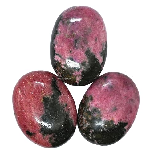 Image of Crystal Heaven Certified Rhodonite Crystal Palm Pebbles Stones for Anxiety Stress Relief Massage - AAA Grade Original Healing Gemstone Agate Palm Stone for Yoga Meditation Spiritual Reiki Feng Shui