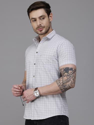 Image of Majestic Man Slim Fit Pure Cotton Half Sleeve Checked Casual Shirt