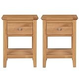 Hallowood Furniture Hereford Set of 2 Oak Lamp Table with Drawer and Lower Shelf, Wooden Side Table, Nightstand, Light Oak Plant Stand, Fully Assembled Bedside, Hallway and Living Room Furniture