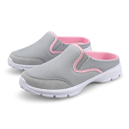 Mizhome Women's Backless Walking Sneakers Summer Slip-On Mule Shoes Closed Toe Slippers Grey 9 #TOP1