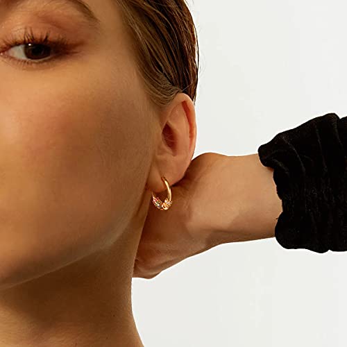 Dremmy Studios Dainty CZ Huggie Hoop Earrings 14K Gold Plated Chunky Simple Cute Thick Round Frill Bead Ball Starburst Cuff Earrings Cubic Zirconia Hoop Earrings Minimalist Personalized Gift for Her2