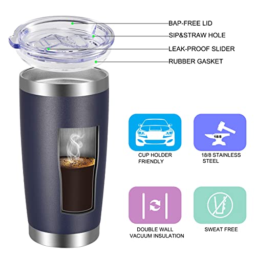 VEGOND 20oz Tumbler with Lid and Straw Stainless Steel Tumbler Cup Bulk Vacuum Insulated Double Wall Travel Coffee Mug Powder Coated Coffee Cup(Navy Blue 12 Pack