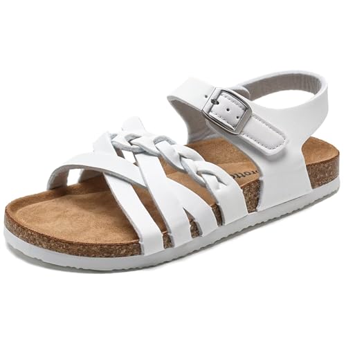 Image of Torotto Girls Sandals with Cork Footbed Adjustable Buckle Casual Slides Sandals Open Toes Flat for Kids Toddler