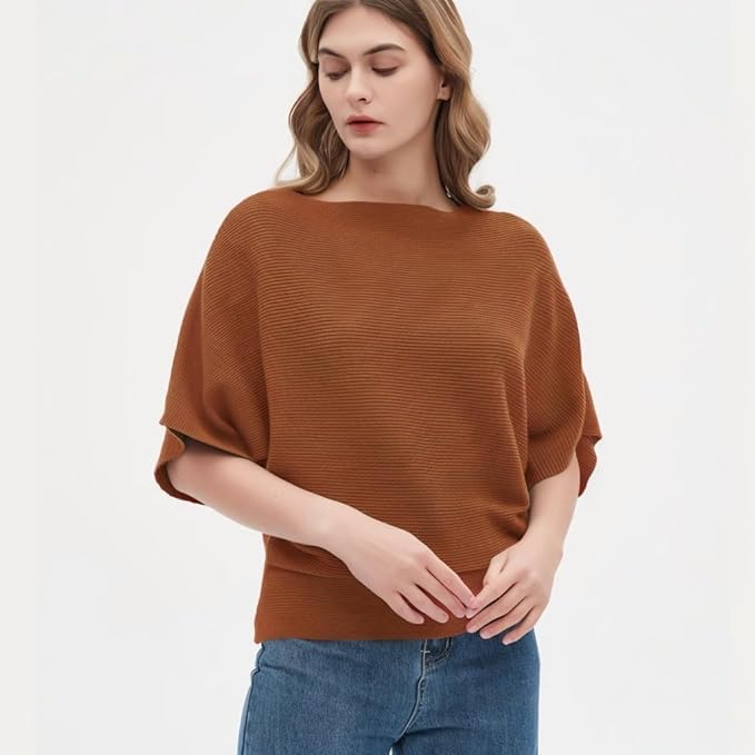Image of Zilcon Woman Fashion Ribbed Batwing Sleeves Bagy Balloon Style Fit Tops for Women Women Formal, Casual, Office, Date, Outing, Party Tops