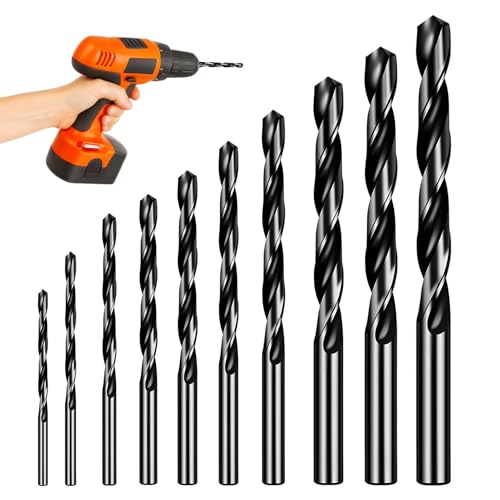 Coffret de 10 Forets Métal Professionnels en HSS, Diamètres de 1 à 10 mm, Longueurs de Travail de 24 à 75 mm, Forets pour Percer Métal Très Dur, Foret...