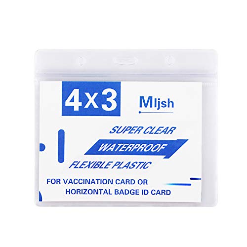 2 Pack - Clear Vaccination Card Protector 4×3 in for CDC Immunization Badge, Waterproof 4x3 Horizontal Badge ID Name Tag,Vinyl Plastic Sleeve Pouch w 3 Lanyard Slots for Events & Travel