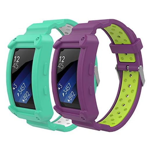 MoKo Band kompatibelt med Samsung Gear Fit2/Gear Fit2 Pro, [2-PACK] mjukt silikonbyte sportband för Gear Fit 2 SM-R360/Fit 2 Pro Smart Watch – grön och vit + lila och gul