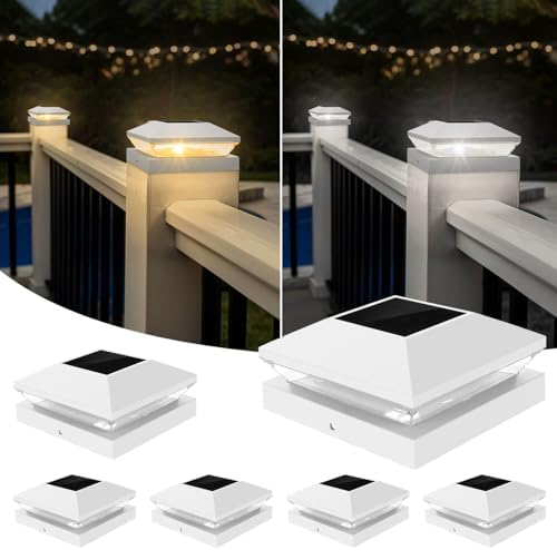 T-SUN Bright Solar Post Cap Lights 6 Pack – Outdoor Waterproof Solar Powered Deck Fence Post Lights for Wooden (4x4/6x6) & Vinyl (4x4/5x5) Posts – 2 Modes for Garden, Patio, Gate, Mailbox, Porch