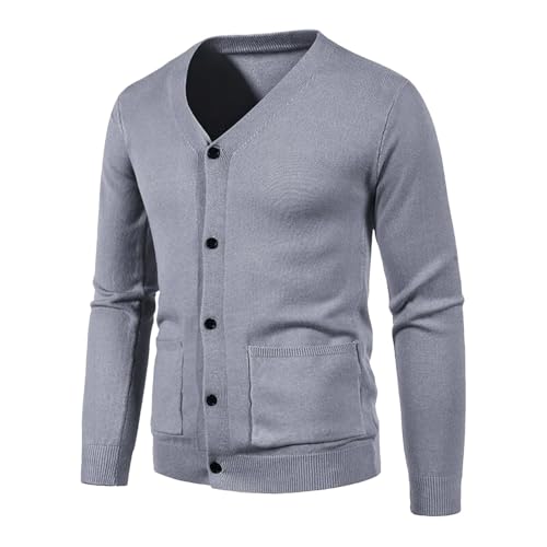 Mens Cardigan Sweaters Lightweight Long Sleeve V-Neck Button Knitted Outerwear with Pockets