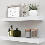 Boswillon 14.9 in White Floating Shelves Set of 2, Wall Mounted Small Shelves, Modern Hanging Shelf for Wall Decor, Display Wall Storage Shelves for Living Room, Bedroom, Bathroom, Kitchen - White